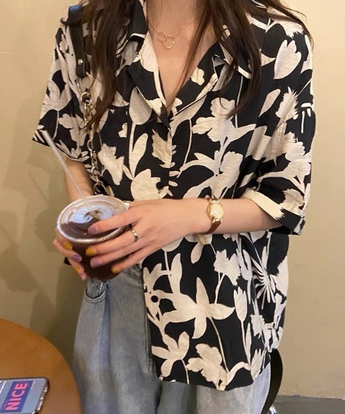 AVYL リネンシャツ アロハシャツ ブラウス シャツ 夏 半袖 レトロ