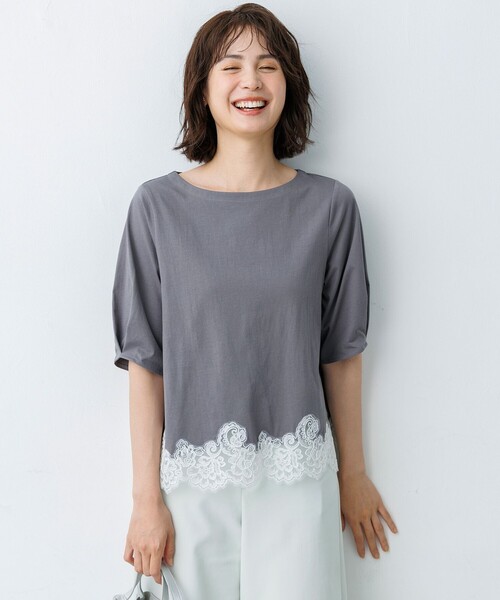 組曲（KUMIKYOKU） tシャツ レースコンビ ボートネック カットソー