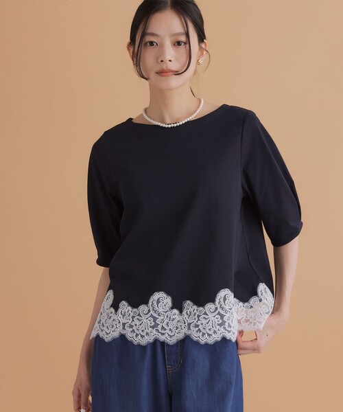 組曲（KUMIKYOKU） tシャツ レースコンビ ボートネック カットソー