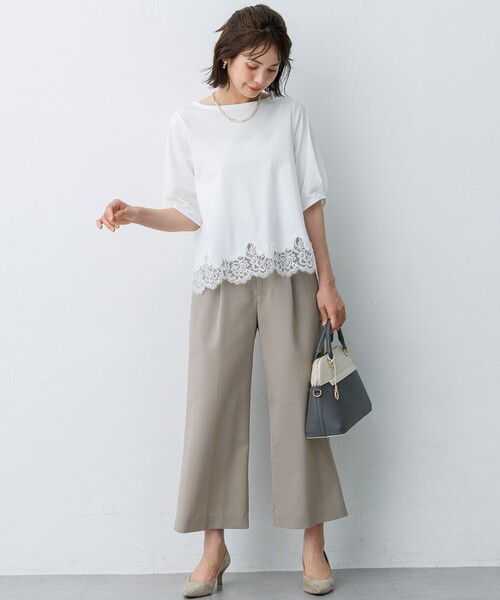 組曲（KUMIKYOKU） tシャツ レースコンビ ボートネック カットソー