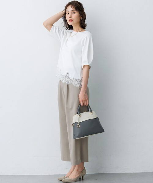 組曲（KUMIKYOKU） tシャツ レースコンビ ボートネック カットソー