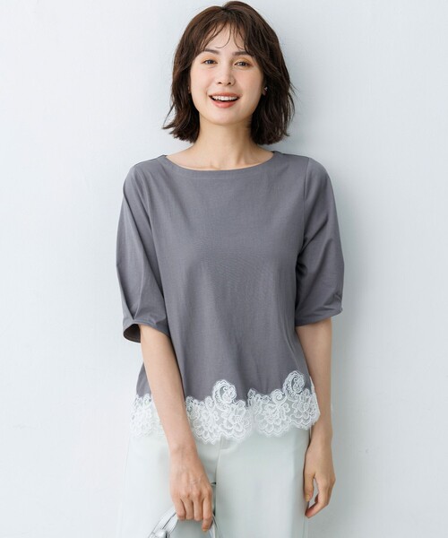 組曲（KUMIKYOKU） tシャツ レースコンビ ボートネック カットソー
