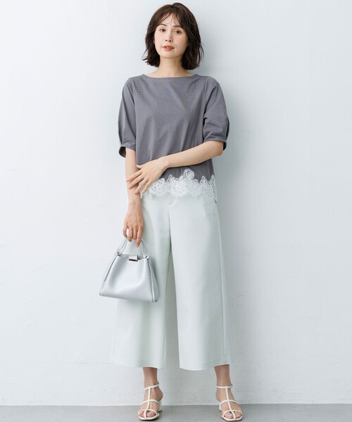 組曲（KUMIKYOKU） tシャツ レースコンビ ボートネック カットソー