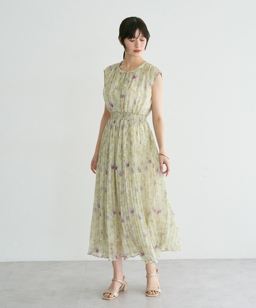 YECCA VECCA（イェッカヴェッカ） ワンピース 夏 シアー花柄プリーツ