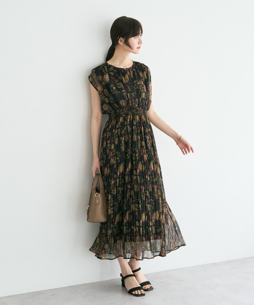 YECCA VECCA（イェッカヴェッカ） ワンピース 夏 シアー花柄プリーツ