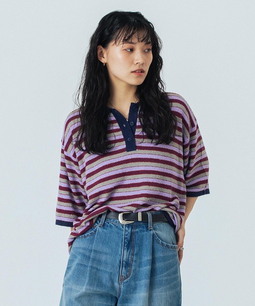「ROSE BUD」 半袖ポロシャツ ONE SIZE パープル レディース_画像2