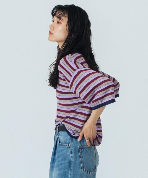 「ROSE BUD」 半袖ポロシャツ ONE SIZE パープル レディース_画像3