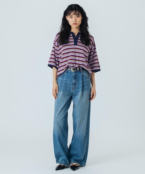「ROSE BUD」 半袖ポロシャツ ONE SIZE パープル レディース_画像9
