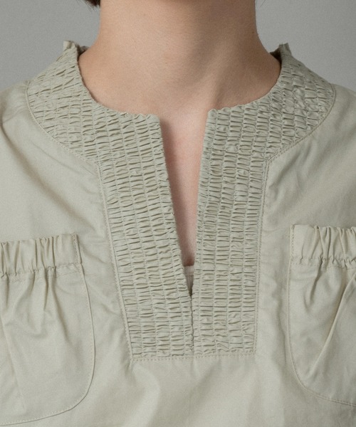 lawgy（ラウジー） ブラウス シャツ 半袖 shirring pocket point vest 