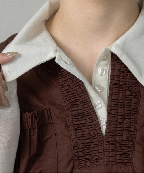 lawgy（ラウジー） ブラウス シャツ 半袖 shirring pocket point vest