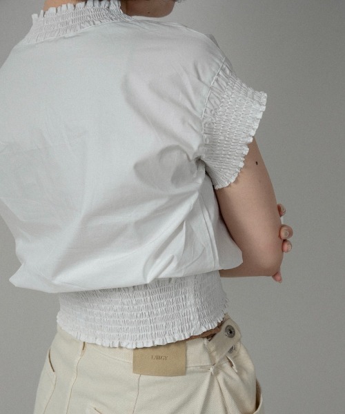 lawgy（ラウジー） ブラウス シャツ 半袖 shirring pocket point vest 