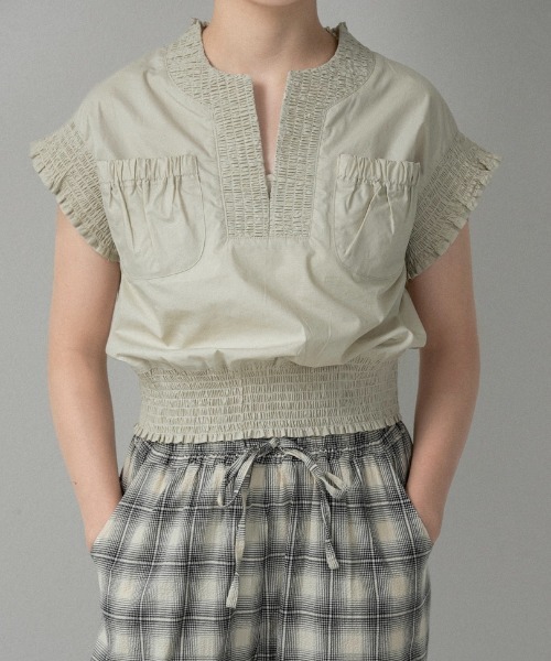 lawgy（ラウジー） ブラウス シャツ 半袖 shirring pocket point vest 