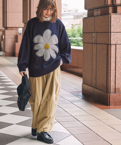 ニット セーター フラワージャガードニットプルオーバー レディース