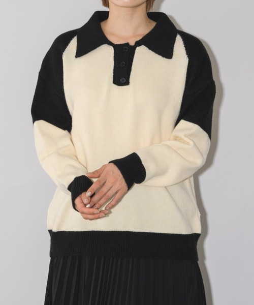 PUBG 黒 襟付きセーター 襟付き ロングスリーブ プルオーバー ニット ウォッシャブル（ニット