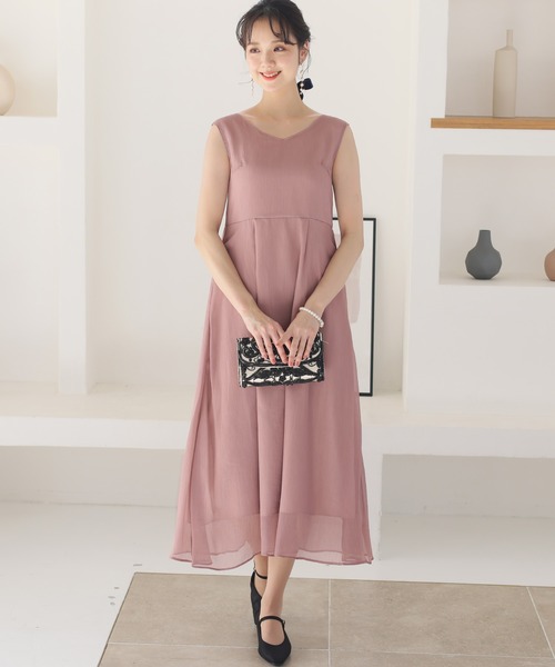 PourVous ドレス ミモレ丈＆袖ありフォーマルボレロお呼ばれ結婚