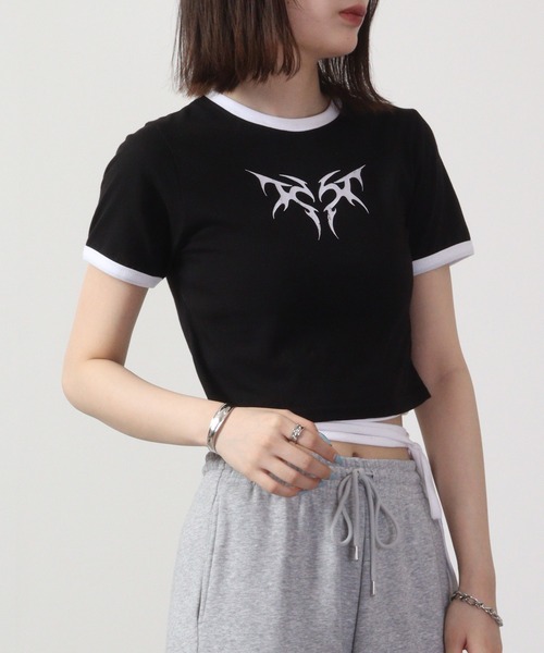PLAY ブラック 半袖Tシャツ ハート刺繍 セール】ハート刺繍Tシャツ（Tシャツ/カットソー