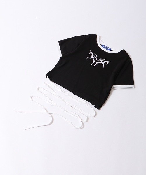人気 半袖 使える フリルハート Tシャツ ブラック FUNALIVE tシャツ Tシャツ 韓国製 ダークハートモチーフ