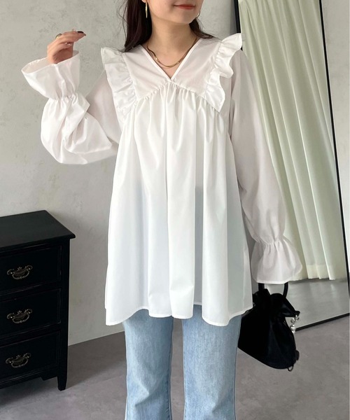 ✨希少✨美品✨ エストネーション ブラウス ギャザー フリル Vネック キャメル 楽天市場】ラッフルフリルギャザーブラウス レディース Vネック