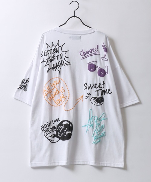 半袖Tシャツ メンズ 文字グラフィティプリント 装飾 2色 SITRY tシャツ All Graffiti Illustration Print T-shirt/落書き