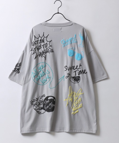 半袖Tシャツ メンズ 文字グラフィティプリント 装飾 2色 SITRY tシャツ All Graffiti Illustration Print T-shirt/落書き
