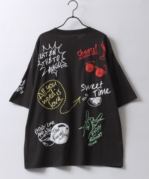 半袖Tシャツ メンズ 文字グラフィティプリント 装飾 2色 SITRY tシャツ All Graffiti Illustration Print T-shirt/落書き