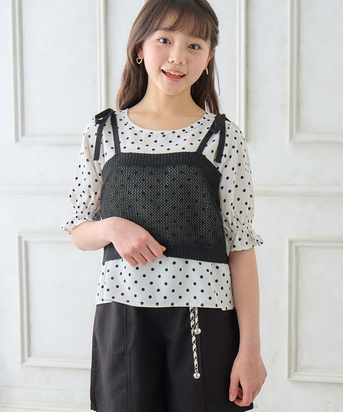 yoriストライプドットシャツ➕yori子供服フリルシャツセット約3万 Amourire girl ブラウス シャツ 「セットアイテム」メッシュ