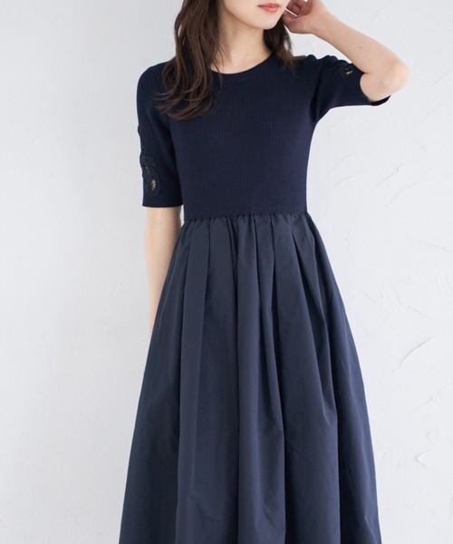 tocco closet ワンピース フラワー刺繍スリーブリブニット