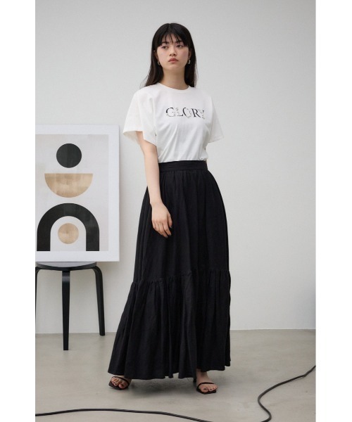 【美品】セオリーリュクス マキシフレアスカート ストレッチリネン 黒ウエストゴム 4/6再販】□7日内発送□マキシスカート好きが作った歩く度揺れる