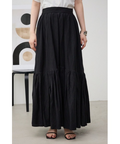 美品！　Pallas Palece　巻きスカート　リネン　グリーン　日本製 リネン ボタニカル柄 フレアマキシスカート グリーン ロングスカート