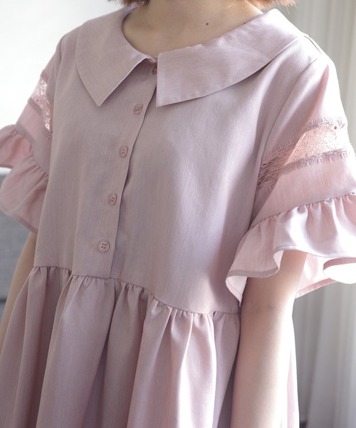 たぬき大きいサイズ42■ローズチュール刺繍ワンピース INTER FACTORY（インターファクトリー） ワンピース レース切り替え