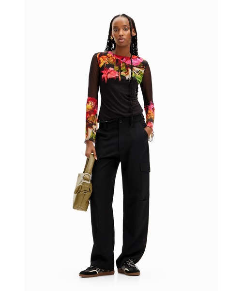 デシグアル Desigual トロピカル花柄Tシャツ （ブラック） デシグアル Desigual トロピカル花柄Tシャツ （ブラック） -waja