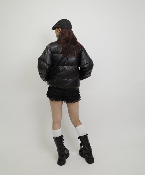sloppy／中綿ブルゾン ブラック合成皮革 ダウンジャケット フリーサイズ WHO'S WHO gallery ダウンコート ダウンジャケット 「3サイズ