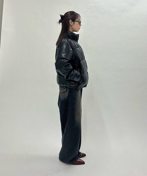 sloppy／中綿ブルゾン ブラック合成皮革 ダウンジャケット フリーサイズ sloppy／中綿ブルゾン ブラック合成皮革 ダウンジャケット