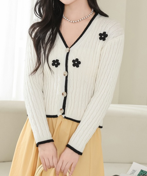 Lace Ladies（レースレディース） カーディガン 花モチーフ付き V