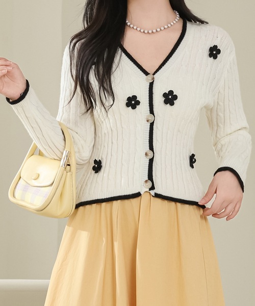 Lace Ladies（レースレディース） カーディガン 花モチーフ付き V