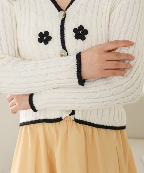 Lace Ladies（レースレディース） カーディガン 花モチーフ付き V