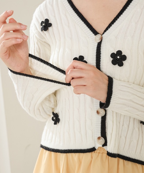 Lace Ladies（レースレディース） カーディガン 花モチーフ付き V