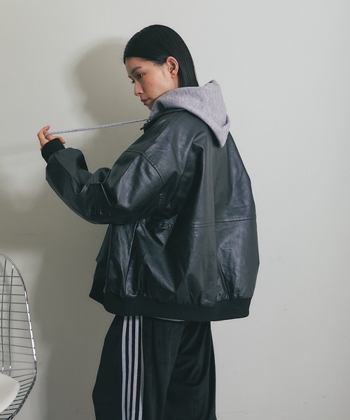 ブルゾン アウター ボア襟フェイクレザーブルゾン レディース メンズ