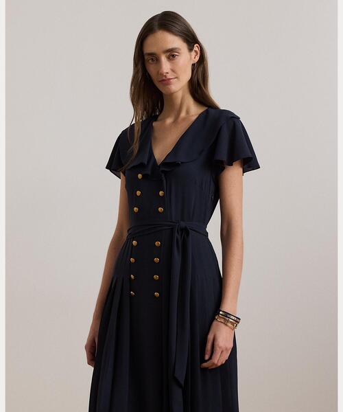 【新品】LAUREN RALPH LAUREN ジョーゼットドレス　0 フローラル ベルテッド ジョーゼット シャツドレス