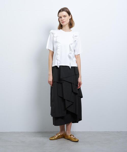 LANVIN en Bleu タフタギャザーコンビカットソー オフホワイト LANVIN en Bleu タフタギャザーコンビカットソー オフホワイト
