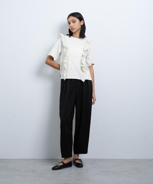 LANVIN en Bleu tシャツ アシンメタフタフリルコンビカットソー