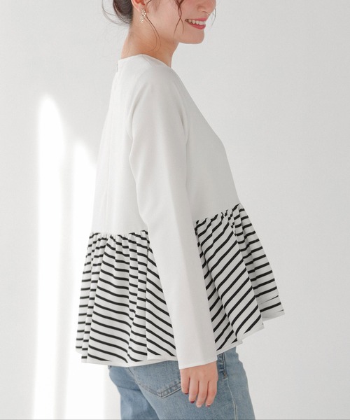 Fit more tシャツ アシンメトリーフリルペプラムボーダー