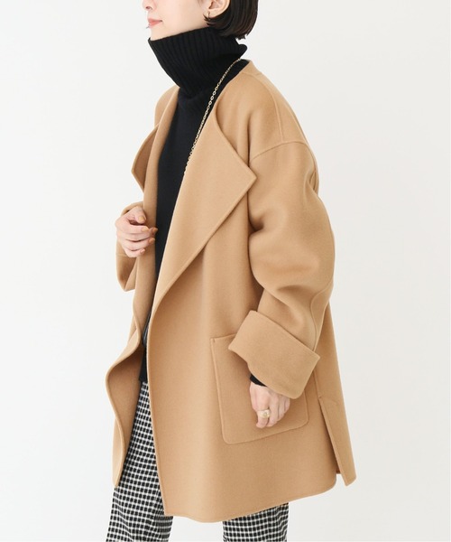 スピックアンドスパン　ノーカラーリバーコート　ミドル丈　キャメル　38 Spick＆Span（スピック アンド スパン） 「Spick & Span」 ノーカラー