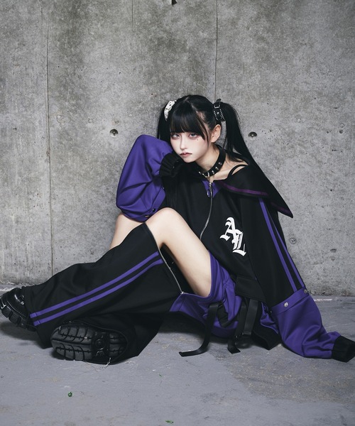 Amilige ジャージ SatanバックプリントセーラーZIPジャージTOPS
