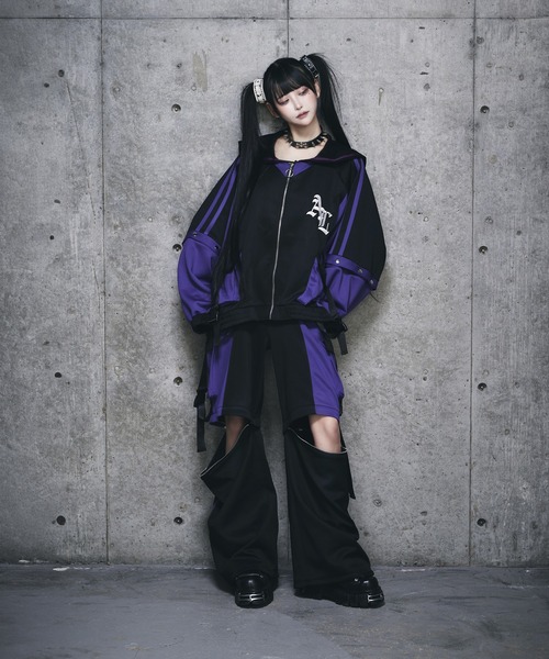 Amilige ジャージ SatanバックプリントセーラーZIPジャージTOPS