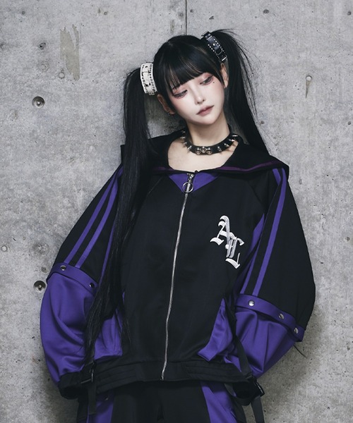 ジャージの女 Amilige ジャージ SatanバックプリントセーラーZIPジャージTOPS