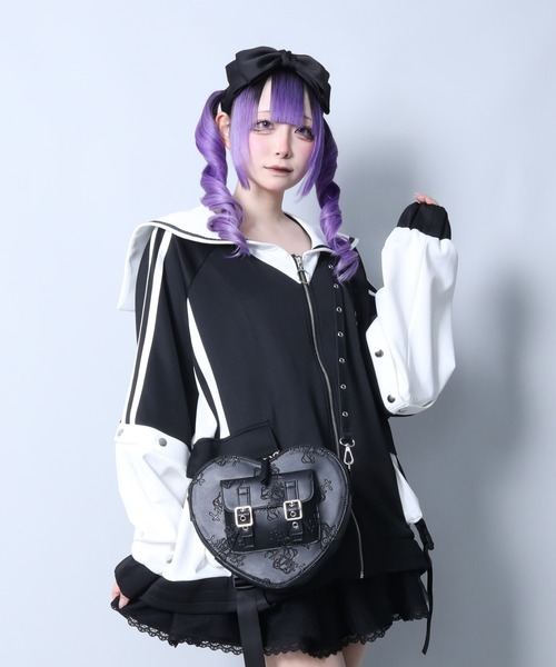 みぃページ Amilige ジャージ SatanバックプリントセーラーZIPジャージTOPS