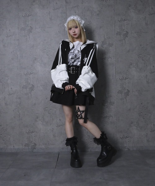 Amilige ジャージ SatanバックプリントセーラーZIPジャージTOPS