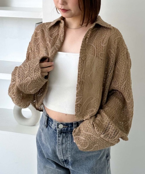 archives ブラウス シャツ クロップドコード刺繍シャツ