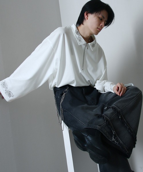 alo 25年秋新作 ブラック 長袖Tシャツ キャップ セットFREE SIZE Nilway tシャツ 「25AW新作」フラワー 刺繍 ハーフジップ フレア